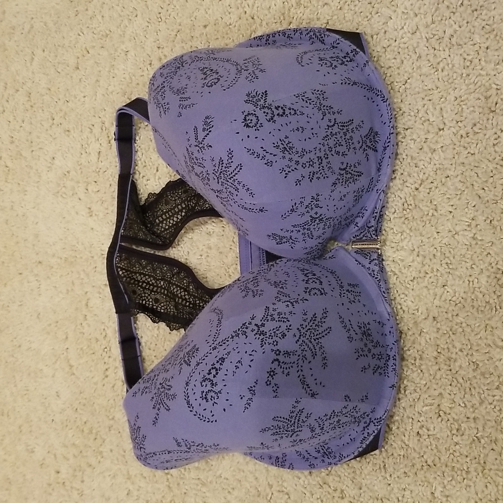 Purple front closure racer back bra